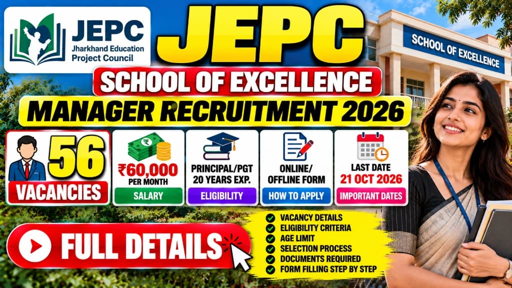 JEPC School of Excellence Manager Recruitment 2026: 56 Vacancies, ₹60,000 Salary, Eligibility, Age Limit and How to Apply