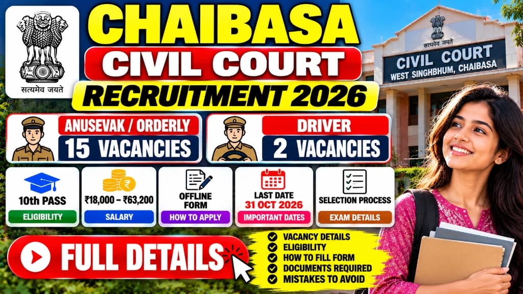Chaibasa Civil Court Recruitment 2026: 17 Vacancies for Anusevak and Driver, Eligibility, Salary, Selection Process and How to Apply