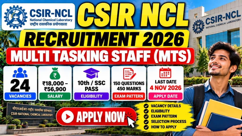 CSIR NCL MTS Recruitment 2026: 24 Vacancies, Eligibility, Salary, Exam Pattern, Syllabus and How to Apply