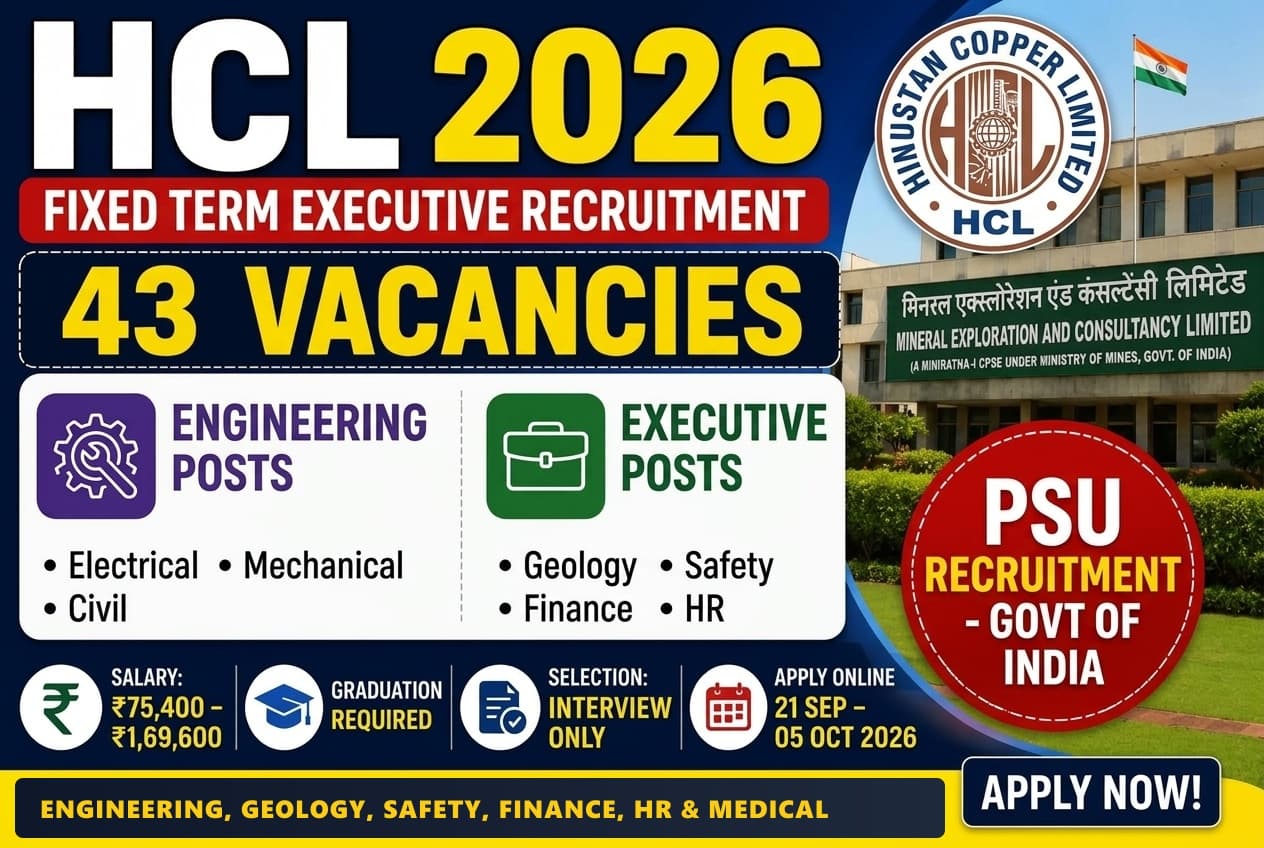 HCL Recruitment 2026 – Notification, Vacancy, Eligibility, Salary, Selection Process & Apply Online