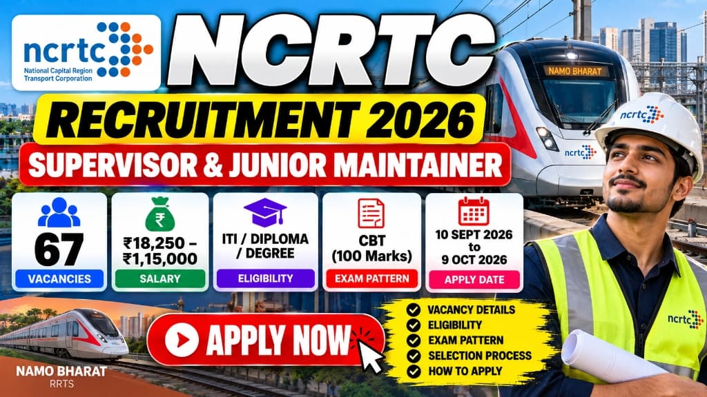 NCRTC Recruitment 2026: 67 Vacancies for Supervisor and Junior Maintainer Posts, Eligibility, Salary, Exam Pattern and How to Apply