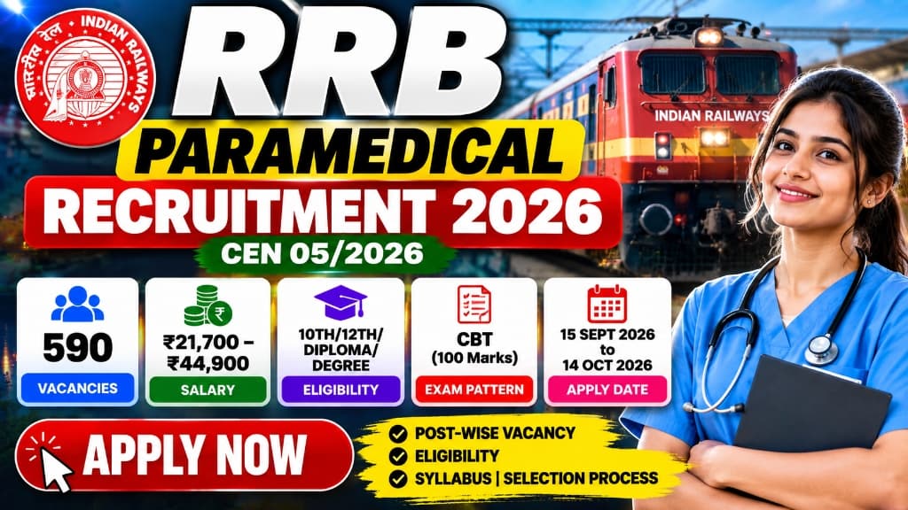 RRB Paramedical Recruitment 2026: 590 Vacancies, Eligibility, Salary, Exam Pattern, Selection Process and How to Apply