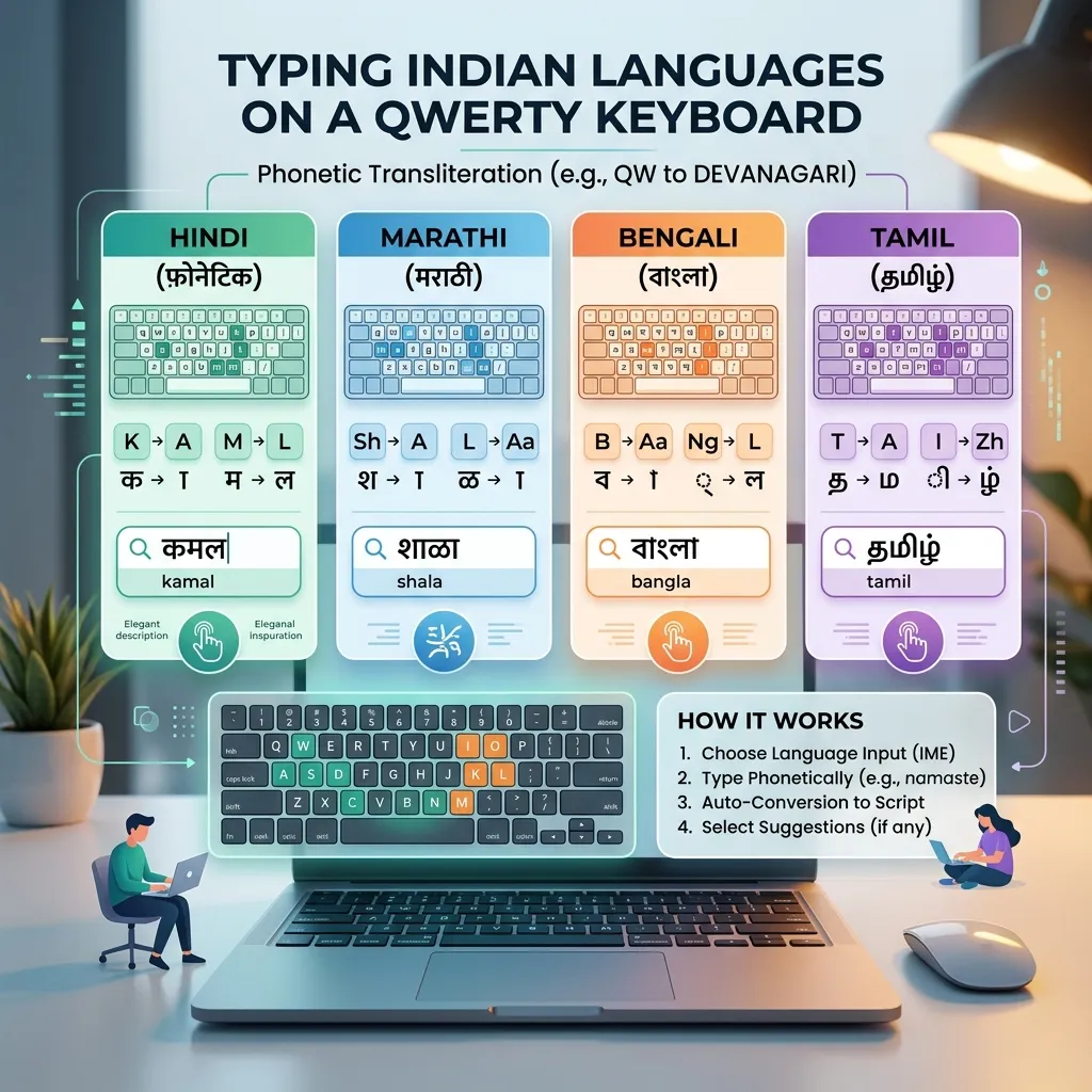 अंग्रेजी (QWERTY) कीबोर्ड से किसी भी भारतीय भाषा में टाइपिंग कैसे करें?