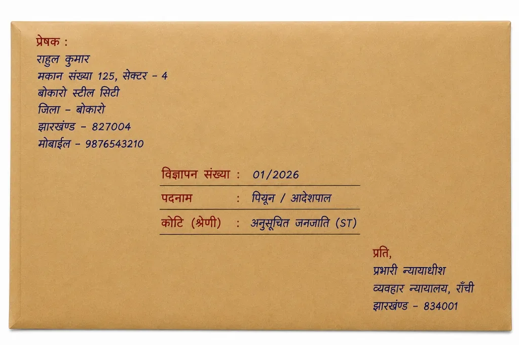 Ranchi Civil Court Peon Recruitment Envelope Addressing Example